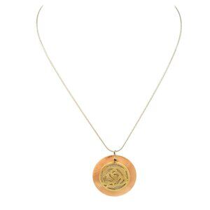 Howard's Flower Pendant Necklace Mixed Metals Silver Toned Chain 17" Minimalist